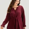 Anti-Wrinkle Twist Front Keyhole Ties Blouse -Bloomchic Shop 5574784 jn