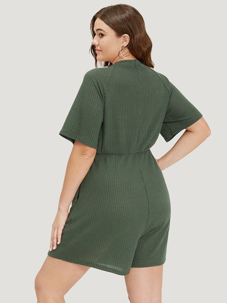 Plain Waffle Knit Pocket Button Detail Notched Jumpsuit 6 Plain Waffle Knit Pocket Button Detail Notched Jumpsuit - Image 4