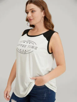 Graphic Print Two Tone Tank Top -Bloomchic Shop 557971183 rf