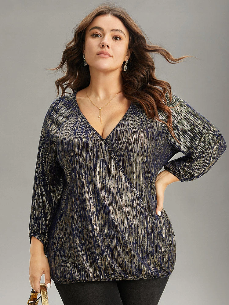 Glitter Galaxy Wrap Lantern Sleeve Blouse 3 Glitter Galaxy Wrap Lantern Sleeve Blouse