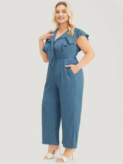 Solid Textured Ruffle Trim Cap Sleeve Pocket Knotted Jumpsuit -Bloomchic Shop 558392115 fg db64bde5 6f5d 4806 9661 d01661bc7a20