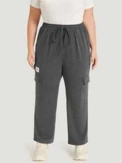 Letter Patched Flap Pocket Bowknot Elastic Waist Sweatpants -Bloomchic Shop 558477511 kg