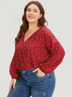 Heart Print Surplice Neck Lantern Sleeve Bodysuit 15 Heart Print Surplice Neck Lantern Sleeve Bodysuit -Bloomchic Shop 558709473 iw