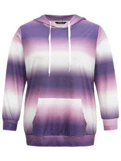 Ombre Striped Kangaroo Pocket Hooded Sweatshirt -Bloomchic Shop 559290785 dk