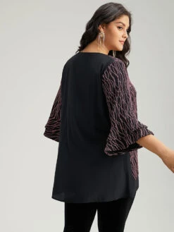 Lurex Layered Ruffle Sleeve Patchwork Blouse -Bloomchic Shop 559476896 ys