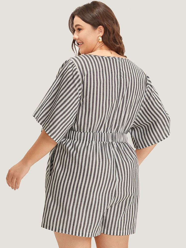 Striped Print Pocket Knot Flutter Sleeve Jumpsuit 4 Striped Print Pocket Knot Flutter Sleeve Jumpsuit - Image 2