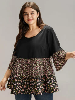 Ditsy Floral Patchwork Tiered Flutter Sleeve Blouse -Bloomchic Shop 559584949 xl 39f70ad2 4645 4dd9 8dca b4eeb7da0f67