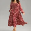 Ditsy Floral Square Neck Shirred Gathered Dress -Bloomchic Shop 560233564 qy
