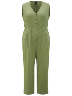 Plain Pocket Button Through Tank Jumpsuit 17 Plain Pocket Button Through Tank Jumpsuit -Bloomchic Shop 560278464 vu