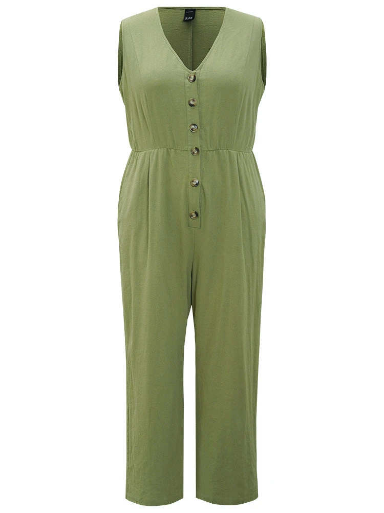 Plain Pocket Button Through Tank Jumpsuit 9 Plain Pocket Button Through Tank Jumpsuit - Image 7