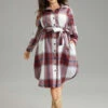 Plaid Shirt Collar Button Through Belted Dress -Bloomchic Shop 56075621 qh