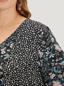 Plants Print Patchwork V Neck Bell Sleeve Blouse -Bloomchic Shop 561464290 xj 6974bb64 032f 4580 a73e 198774f8a256