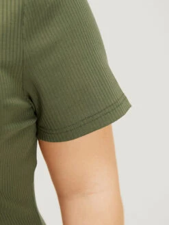 Solid Rib Knit Button Detail Bodysuit -Bloomchic Shop 562761622 ha