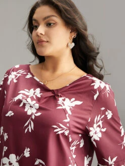 Silhouette Floral Print Ruffle Sleeve Twist Front Blouse -Bloomchic Shop 563441688 pb