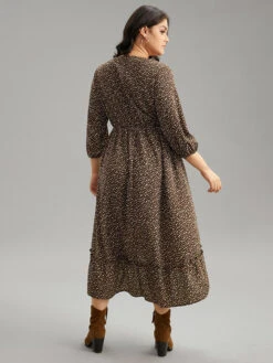 Leopard Lantern Sleeve Ruffles Frill Trim Dress -Bloomchic Shop 563783464 le