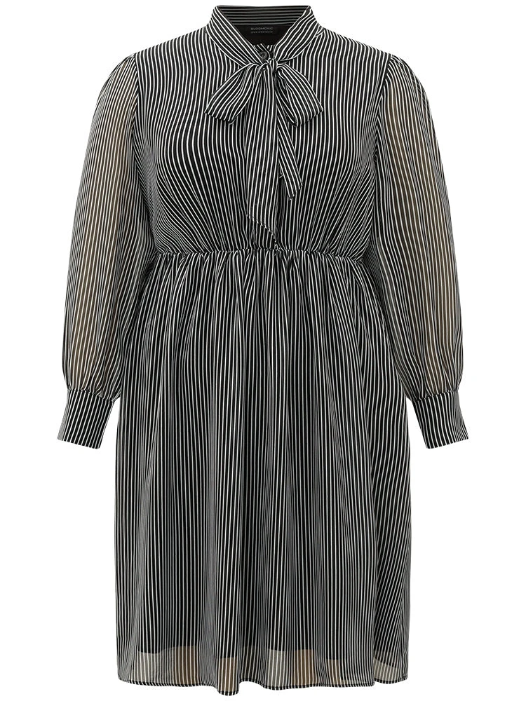 Striped Mesh Elastic Waist Knot Neck Dress 11 Striped Mesh Elastic Waist Knot Neck Dress - Image 9