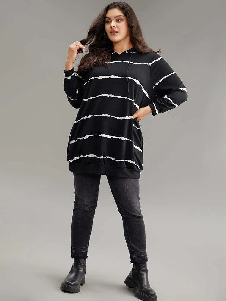 Striped Pocket Hooded Drawstring Sweatshirt 8 Striped Pocket Hooded Drawstring Sweatshirt - Image 6