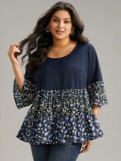 Ditsy Floral Patchwork Tiered Flutter Sleeve Blouse -Bloomchic Shop 565487077 nq f492b985 7421 462e ab86 25b499215266