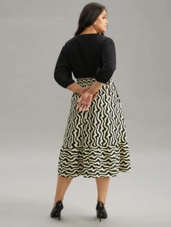 Geometric Twill Patchwork Shirred Elastic Waist Dress -Bloomchic Shop 566419009 me 3e9c78d4 dddd 4df5 a636 d4a5b23a4c97