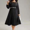 Lace Panel Patchwork Lantern Sleeve Dress