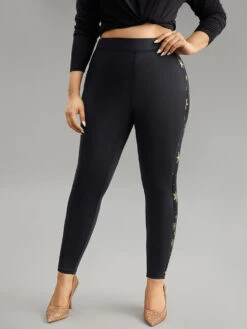 Snowflake Glitter High Rise Skinny Leggings -Bloomchic Shop 568330899 xs