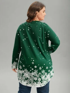 Christmas Snowflake Raglan Sleeve High Low Hem T-shirt -Bloomchic Shop 568520667 yo