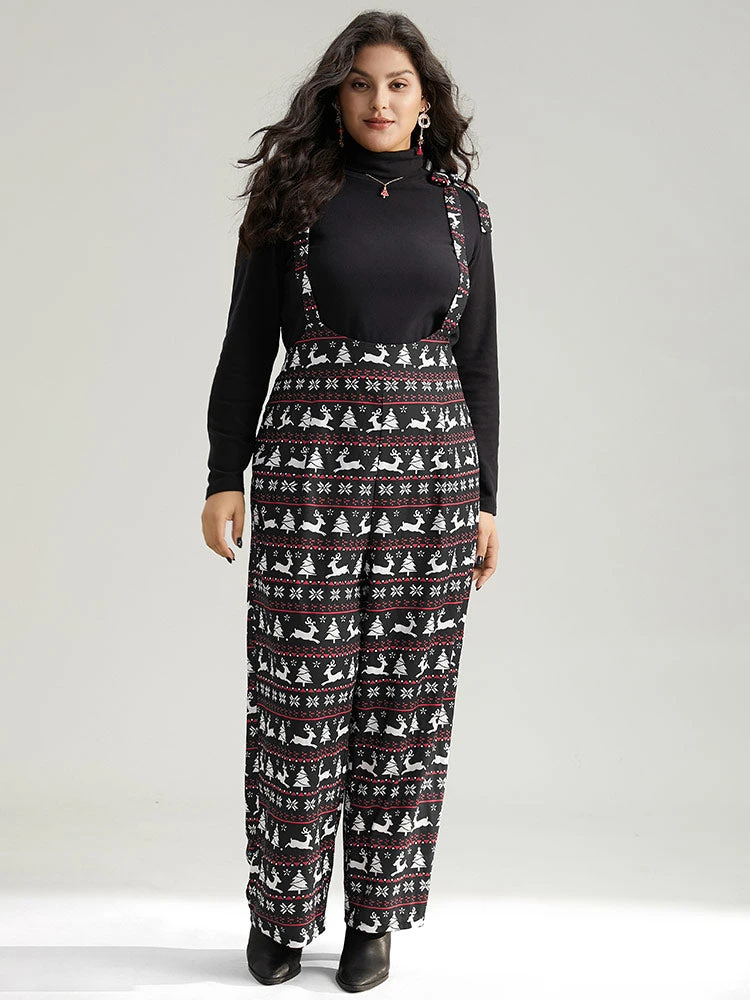 Christmas Elk Print Elastic Waist Knot Jumpsuit 5 Christmas Elk Print Elastic Waist Knot Jumpsuit - Image 3