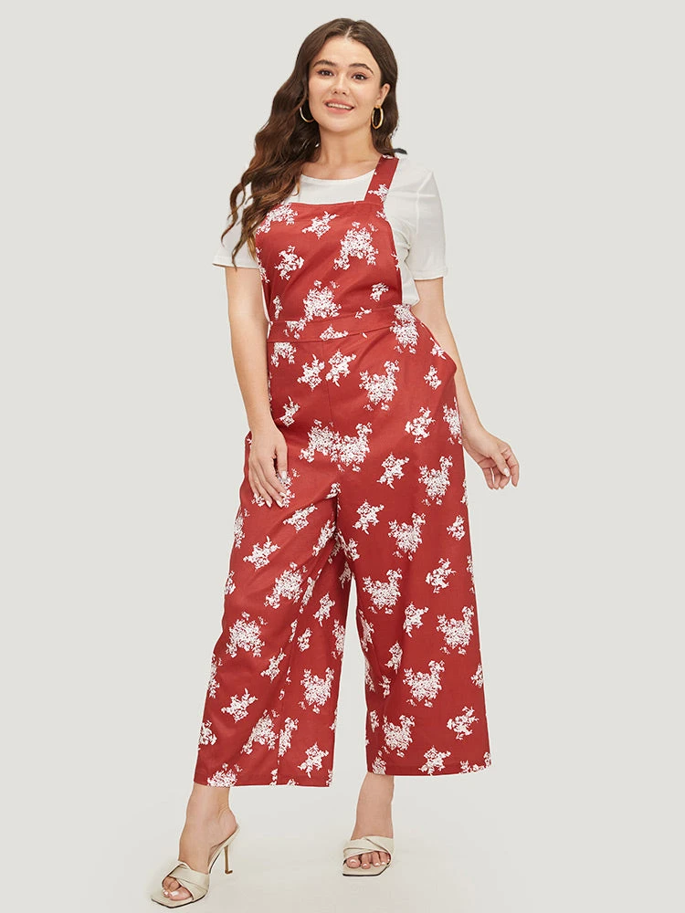 Floral Print Pocket Crossover Back Overall Jumpsuit 7 Floral Print Pocket Crossover Back Overall Jumpsuit - Image 5