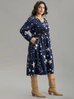 Star Geometric Shirred Pocket Dress -Bloomchic Shop 57048589 rb