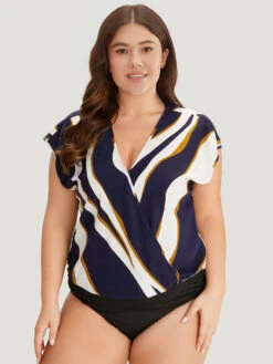 Water Ripple Surplice Neck Dolman Sleeve Bodysuit -Bloomchic Shop 572477319 cm