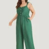 Solid Button Detail Pocket Elastic Waist Knotted Shoulder Jumpsuit -Bloomchic Shop 574017364 xx