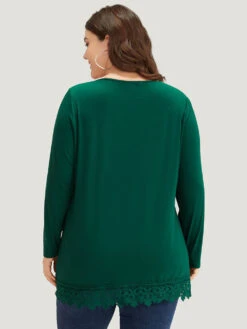 Solid Lace Panel Crisscross V Neck T-shirt -Bloomchic Shop 574280897 ig 5213a118 8d42 4e04 ba14 3b5b9d64d358