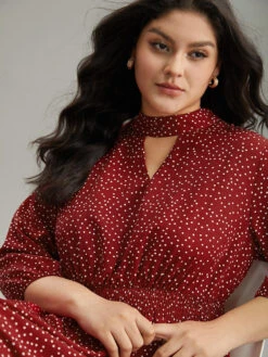 Polka Dot Keyhole Pocket Mock Neck Dress -Bloomchic Shop 576140941 hd