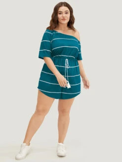 Striped Print Knot Pocket Tassels One Shoulder Romper 29 Striped Print Knot Pocket Tassels One Shoulder Romper -Bloomchic Shop 576842011 ru