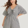 Striped Print Pocket Knot Flutter Sleeve Jumpsuit 1 Striped Print Pocket Knot Flutter Sleeve Jumpsuit -Bloomchic Shop 577183145 hg