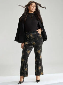 Star Elastic Waist Velvet High Rise Bootcut Pants -Bloomchic Shop 578400763 jm