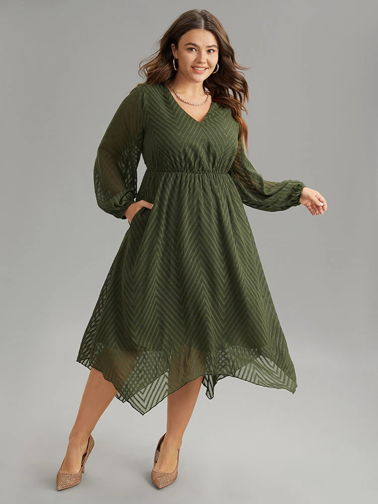 Plain Textured V Neck Hanky Hem Dress 3 Plain Textured V Neck Hanky Hem Dress