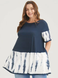 Tie Dye Patchwork Round Neck Pocket T-shirt -Bloomchic Shop 579545239 bl