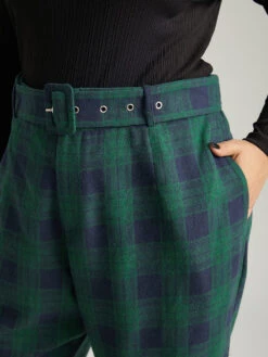 Plaid Pocket Eyelet Belted Pants 14 Plaid Pocket Eyelet Belted Pants -Bloomchic Shop 580289756 kh