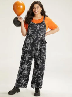 Halloween Spider Web Print Pocket Overall Cami Jumpsuit -Bloomchic Shop 580297343 wd 58c6872f 48a4 4687 9f19 8e8968bbdc48