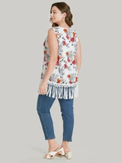 Floral Print Fringe Trim Tank Top -Bloomchic Shop 581170376 pu