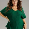 Plain Texture V Neck Roll Dolman Sleeve T-shirt -Bloomchic Shop 581412878 ro