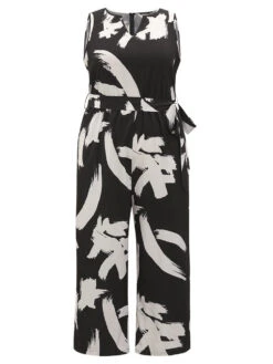 Brush Print Notched Pocket Sleeveless Belted Jumpsuit 15 Brush Print Notched Pocket Sleeveless Belted Jumpsuit -Bloomchic Shop 581512198 tk