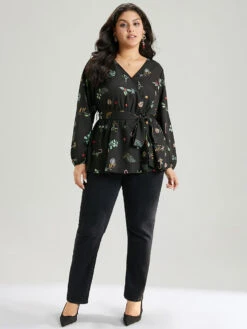 Christmas Elastic Waist Belted Wrap Blouse 14 Christmas Elastic Waist Belted Wrap Blouse -Bloomchic Shop 581893335 xm