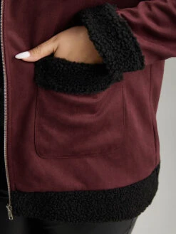 Fuzzy Trim Patched Pocket Zipper Jacket -Bloomchic Shop 583078456 xx