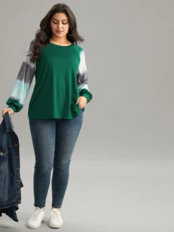 Tie Dye Contrast Round Neck Raglan Sleeve T-shirt -Bloomchic Shop 583838027 th