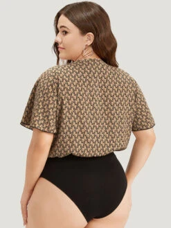 Graphic Print Surplice Neck Ruffle Sleeve Bodysuit 16 Graphic Print Surplice Neck Ruffle Sleeve Bodysuit -Bloomchic Shop 584097862 tg