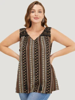 Bandana Print Tassels Lace Tank Top -Bloomchic Shop 584365898 jm