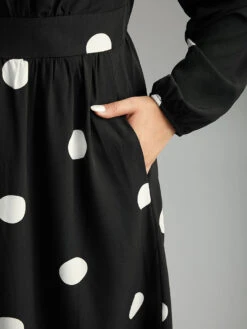 Polka Dot Square Neck Gathered Elastic Cuffs Dress -Bloomchic Shop 585227719 mc