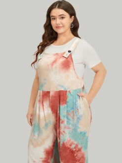 Tie Dye Pocket Button Adjustable Straps Jumpsuit -Bloomchic Shop 585266599 dh